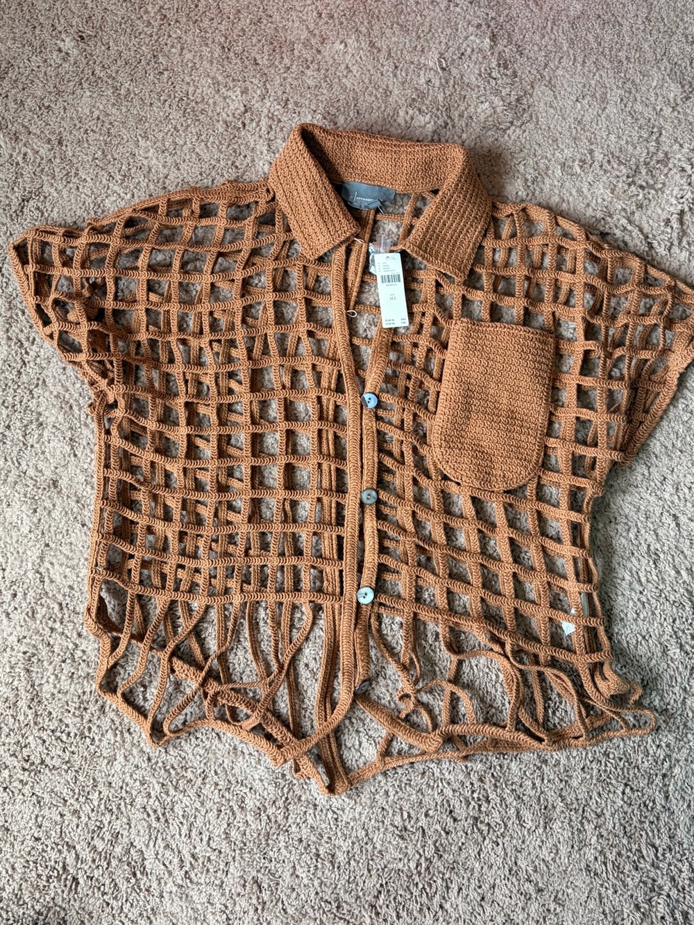 By Anthropologie Short Sleeve Crochet Open Stitch Cardigan Sweater